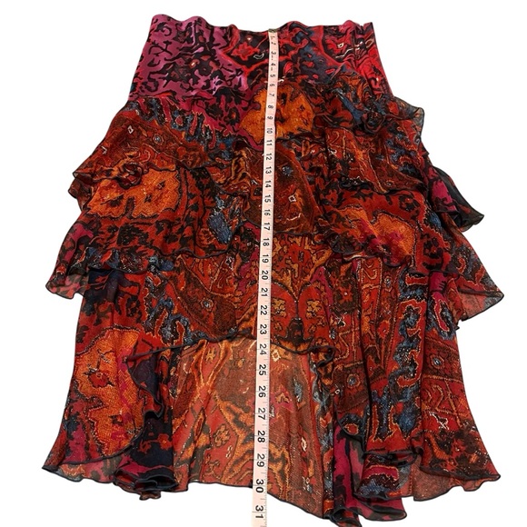 Diane Von Furstenberg Silk Asymmetrical Pink and Orange Layered Ruffle Skirt - Picture 5 of 6